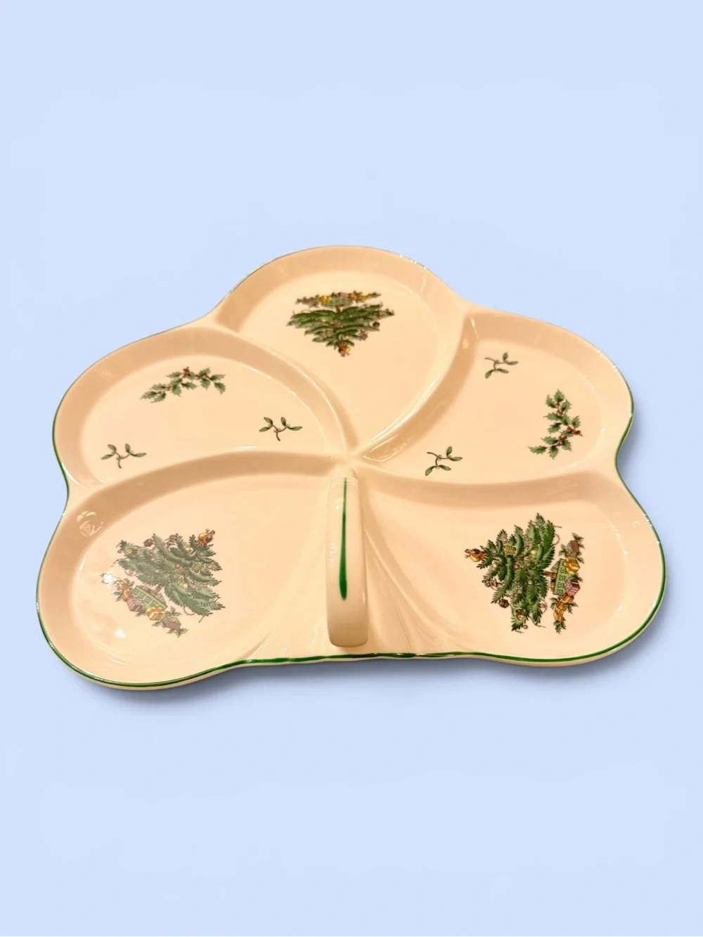 VTG Spode Christmas Tree Handled Hors d'Oeuvre Tray Made in England Original Box - Picture 3 of 9